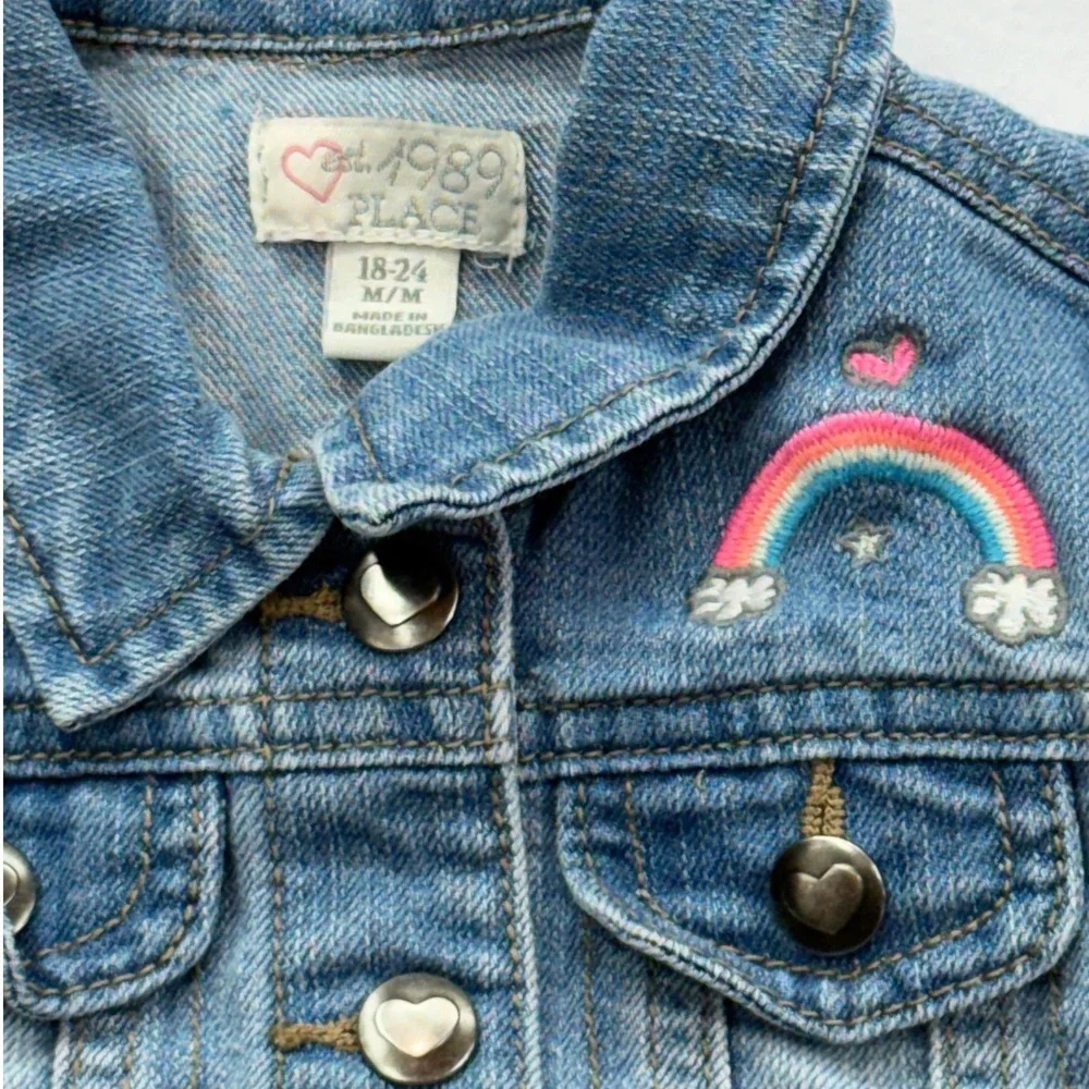 The‎ Children's Place Denim Vest Toddler Girl 18-24M Blue Unicorn Rainbow Heart
